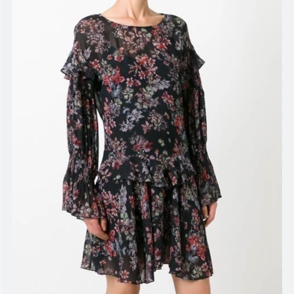 IRO Avere ruffled floral chiffon mini dress in black